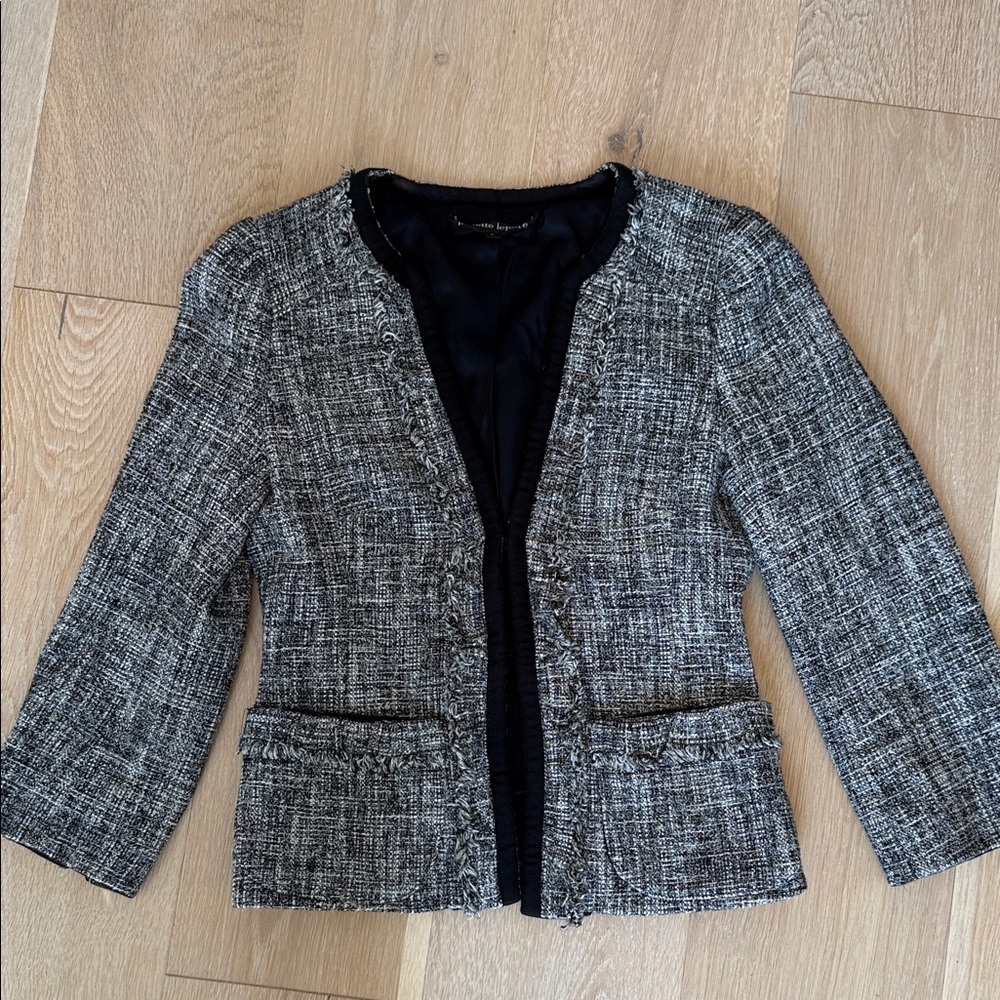 Nanette Lepore Black and Gray Tweed Blazer, Size 0
